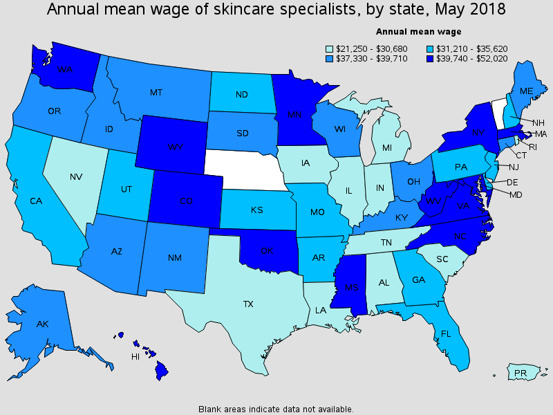 Annual Mean Wage of Skincare Specialists