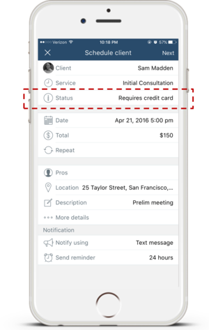 Require Credit Card to Schedule Pocketsuite