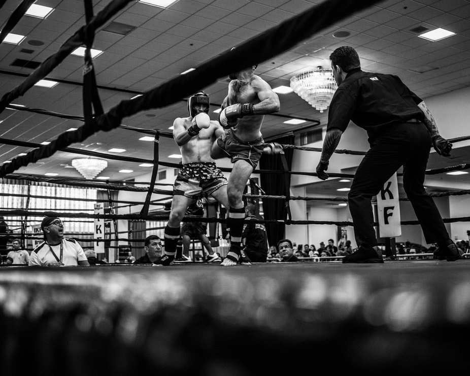 Kickboxing competition in a ring