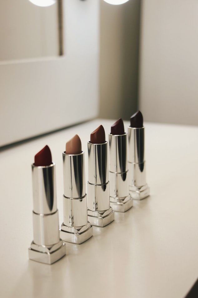 Lipstick cosmetics standing in a row