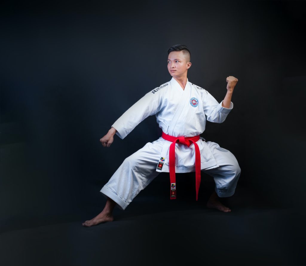 Kung Fu student posing in a defensive stance