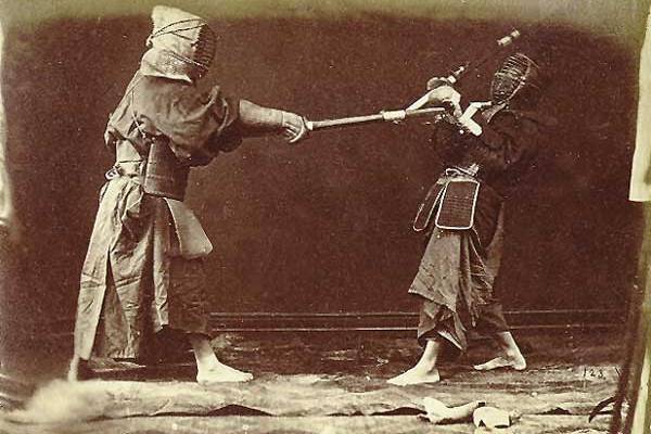 Old image of Kendo fighters during a combat